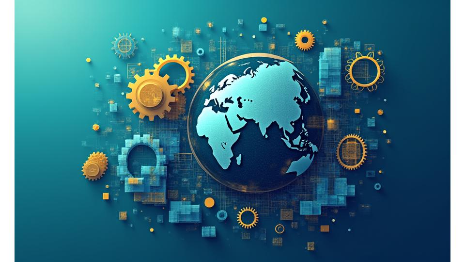 Visualización abstracta de diferentes tipos de activos alternativos representados por iconos únicos como edificios, plataformas petrolíferas, granos de café y símbolos de moneda, todos interconectados en un diagrama de flujo de inversión.
