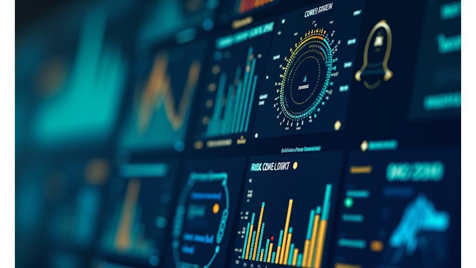 Panel de control digital con gráficos de presupuesto de riesgo, mostrando la contribución de riesgo por diferentes componentes de la cartera y proyecciones de escenarios negativos.
