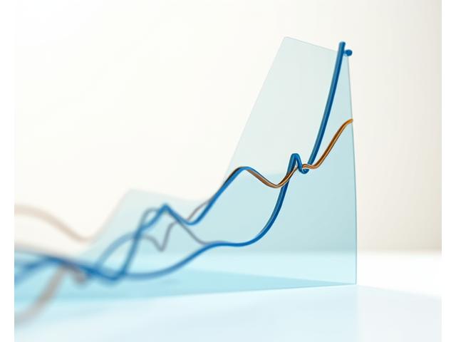 Gráfico financiero abstracto con indicadores de volatilidad y crecimiento, simbolizando la gestión del riesgo de mercado