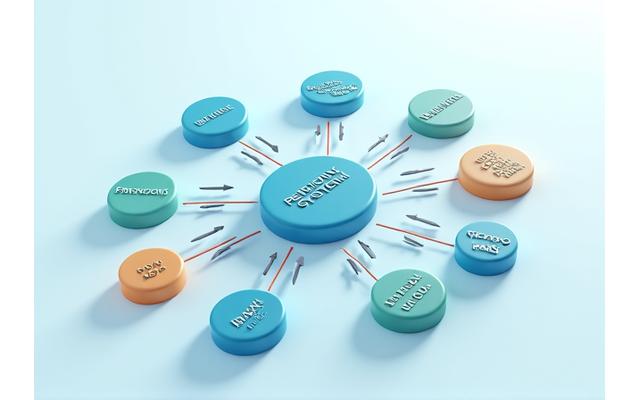 Diagrama abstracto visualizando el complejo sistema de pensiones español con flechas interconectadas y representaciones de pilares públicos y privados.